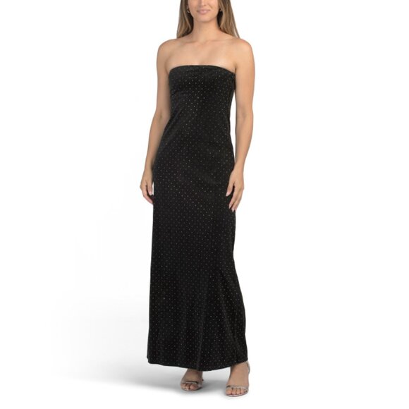 DRA Black Rhinestone Embellished Velvet Tube Dress - Picture 1 of 2